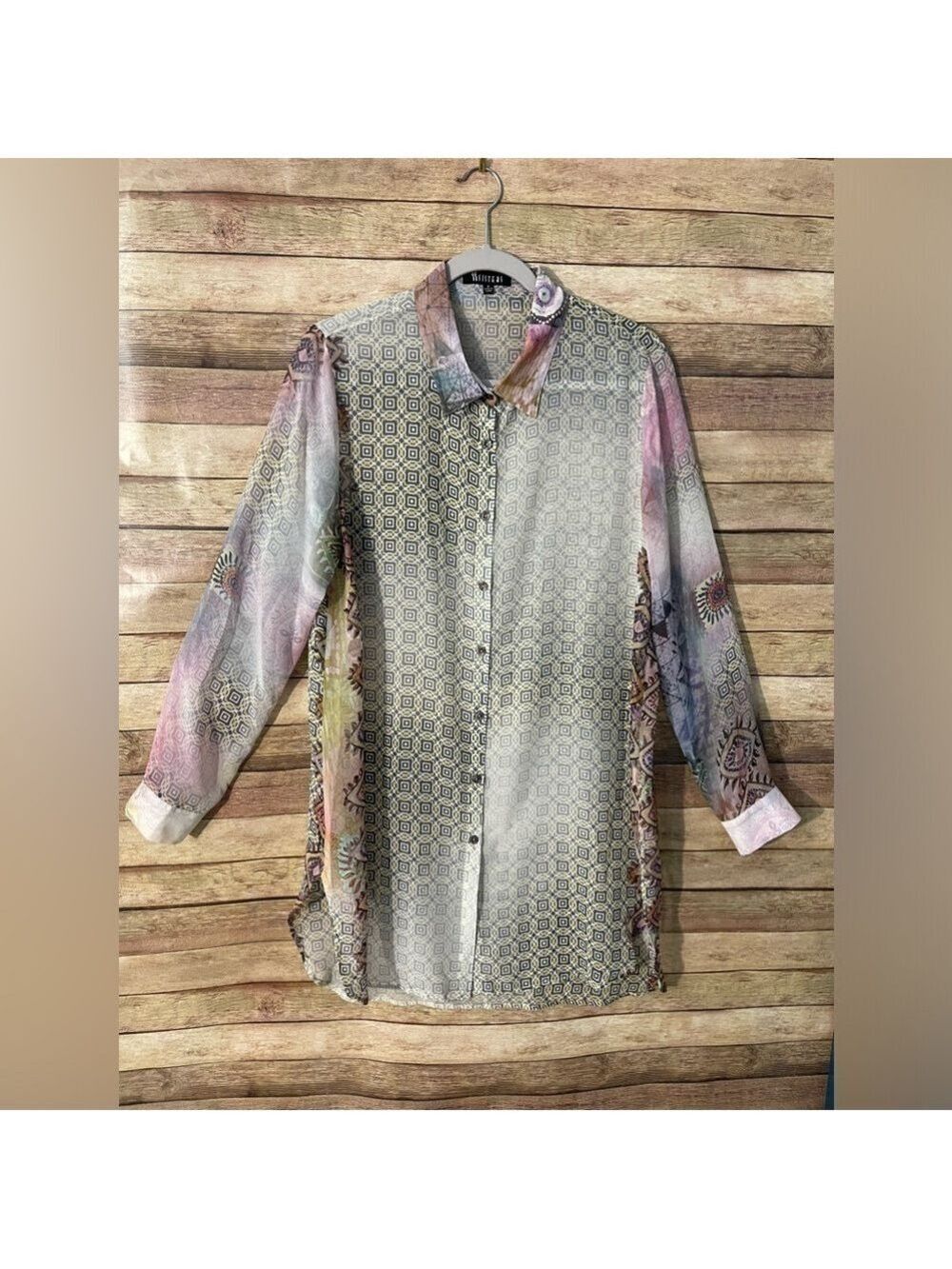 Sisters Women’s Mixed Print Sheer Blouse Tunic Top Size: Small